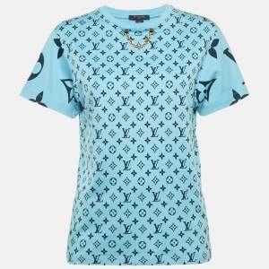 Pre Owned Louis Vuitton Blue Monogram Jersey Crew Neck T-Shirt S