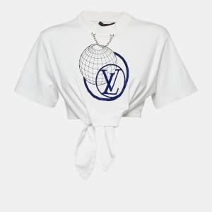 Pre Owned Louis Vuitton White LV Print Jersey Tie-Up Crop Top S