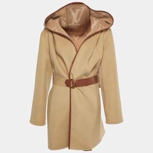 Louis Vuitton Beige Monogram Wool Double Face Hooded Wrap Coat M
