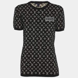 Louis Vuitton Black Monogram Jacquard Knit Crew Neck Half Sleeve T-Shirt S