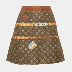 Louis Vuitton Brown Vintage Trunk Monogram Print Cotton Blend Mini Skirt S