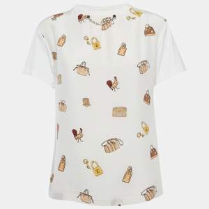 Louis Vuitton Cream All-over Print Silk and Cotton T-Shirt S