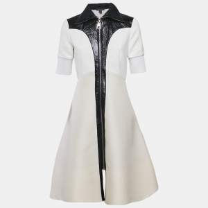 Louis Vuitton Cream Wool Blend Faux Leather Trim Short Dress S
