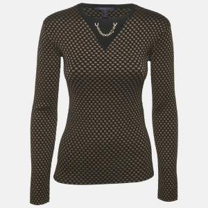 Louis Vuitton Brown Checks Lurex Knit Crewneck Pullover XS