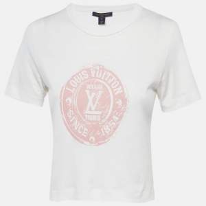 Pre Owned Louis Vuitton White LV Stamp Crop T-Shirt XS