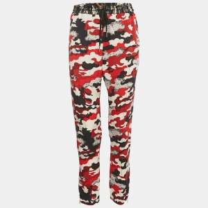 Louis Vuitton Red Camouflage Print Silk Drawstring Trousers S