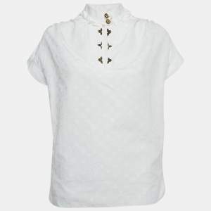 مملوكة مسبقًا Louis Vuitton white Monogram Fil Coupe Cotton Frill Blouse S
