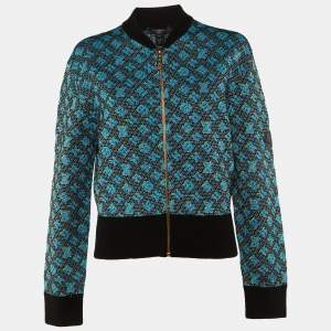 Pre Owned Louis Vuitton Blue Monogram Wool & Silk Bomber Jacket M