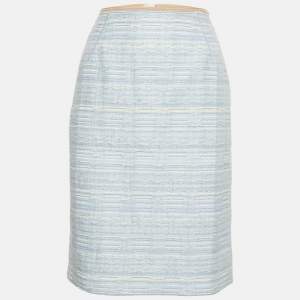 Pre Owned Louis Vuitton Blue Lurex Tweed Pencil Skirt M