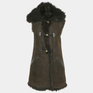 Louis Vuitton Brown Leather Reversible Mouton Fur Gilet Coat S