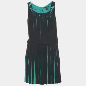 Pre Owned Louis Vuitton Navy Blue Silk Pleated Mini Dress M