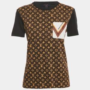 Pre Owned Louis Vuitton Brown/Black Monogram Print Jersey T-Shirt M