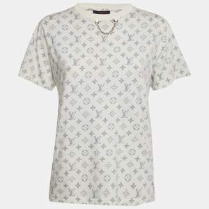 مملوكة مسبقًا Louis Vuitton White Monogram Print Jersey T-Shirt M