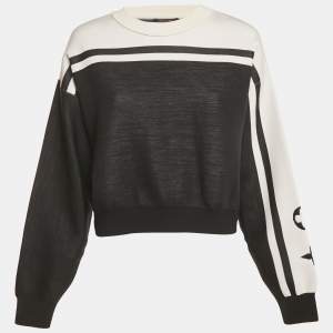 Pre Owned Louis Vuitton Black Knit Logo Detail Cropped Sweater M