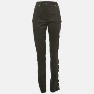 Pre Owned Louis Vuitton Black Crepe Ruffed Pants M