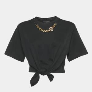 Pre Owned Louis Vuitton Black Cotton Chain Detail Crop T-Shirt XS