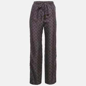 Pre Owned Louis Vuitton Navy Blue Monogram Silk Tie -Up Detail Trousers S 