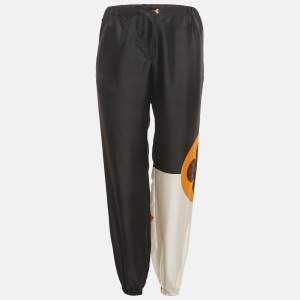 Pre Owned Louis Vuitton Black Logo Print Silk Trousers S