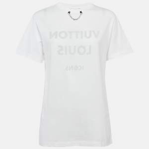 مملوكة مسبقًا Louis Vuitton White Reverse Logo Print Cotton Crew Neck T-Shirt M