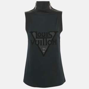 Pre Owned Louis Vuitton Black Logo Print Cotton Zip Detail Sleeveless T-Shirt L