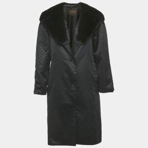 Pre Owned Louis Vuitton Black Monogram Lurex Silk Detachable Mink Fur Coat M