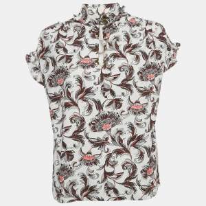 Pre Owned Louis Vuitton White Floral Print Cotton Top M