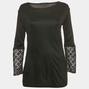 Pre Owned Louis Vuitton Black Lace Detail Jersey Top XS