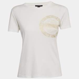 Pre Owned Louis Vuitton White LV Stamp Jersey T-Shirt XS