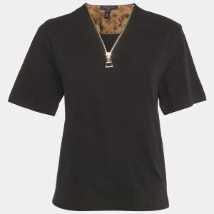 Pre Owned Louis Vuitton Black Jersey Zip-Up Top XS