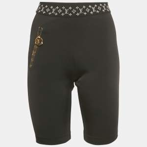 Pre Owned Louis Vuitton Black Monogram Trim Jersey Biker Shorts M