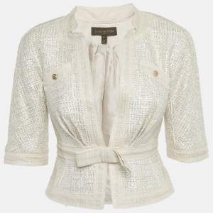 Pre Owned Louis Vuitton Pink Lurex Tweed Bow Detail Jacket S