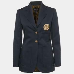 Pre Owned Louis Vuitton Navy Blue Crepe LV Patch Preppy Blazer M