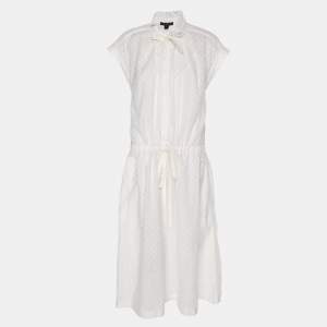 Pre Owned Louis Vuitton White Monogram Fil Coupé Lavaliere Collar Dress L