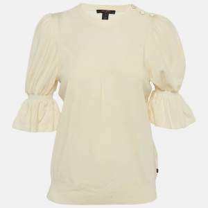 Pre Owned Louis Vuitton Cream Wool Flared Sleeve Top S
