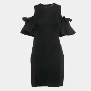 Pre Owned Louis Vuitton Black Rib Knit Cold-Shoulder Mini Dress XS