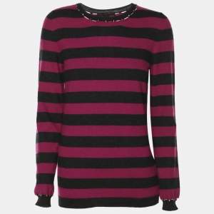 Pre Owned Louis Vuitton Purple/Black Stripe Cashmere Blend Sweatshirt M