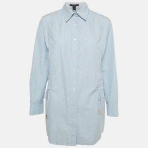 Pre Owned Louis Vuitton Blue Monogram Fil Coupe Cotton Ruche Tunic S