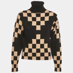Pre Owned Louis Vuitton Black/Tan Checkered Wool Turtle Neck Sweater XS