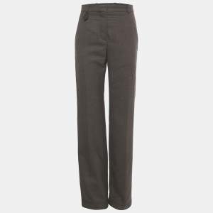 Pre Owned Louis Vuitton Brown Wool Straight Leg Trousers S