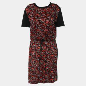 Pre Owned Louis Vuitton Red Cotton Silk Floral Printed Drawstring Dress