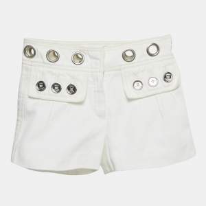 Pre Owned Louis Vuitton White Denim Grommet Detail Short S Waist 25"