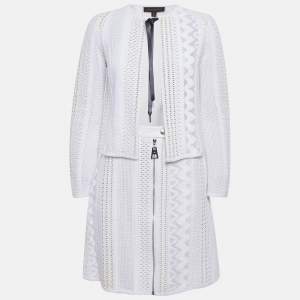 مملوكة مسبقًا Louis Vuitton White Patterned Cotton Blend Jacket & Skirt Set S 