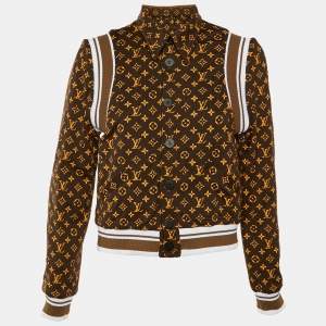 مملوكة مسبقًا Louis Vuitton Brown/Black Monogram Crepe & Knit Reversible Bomber Jacket M 