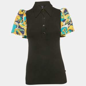مملوكة مسبقًا Louis Vuitton Black Wool Knit Contrast Sleeve Polo T-Shirt S