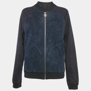 مملوكة مسبقًا Louis Vuitton Navy Blue Suede & Cotton Knit Jacket M