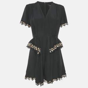 Pre Owned Louis Vuitton Black Silk Lace Trim Mini Dress M