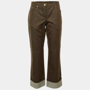 Pre Owned بنطلون جينز لوي فيتون دنيم بني مطوي كبير محيط الخصر 32 بوصة