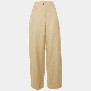 Pre Owned Louis Vuitton Beige Cotton & Linen Blend Braided Detail Trousers L