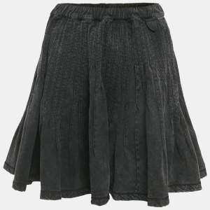 Pre Owned Louis Vuitton Grey Denim Flared Mini Skirt M