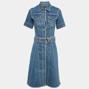 مملوكة مسبقًا Louis Vuitton Blue Denim Belted Mini Dress S